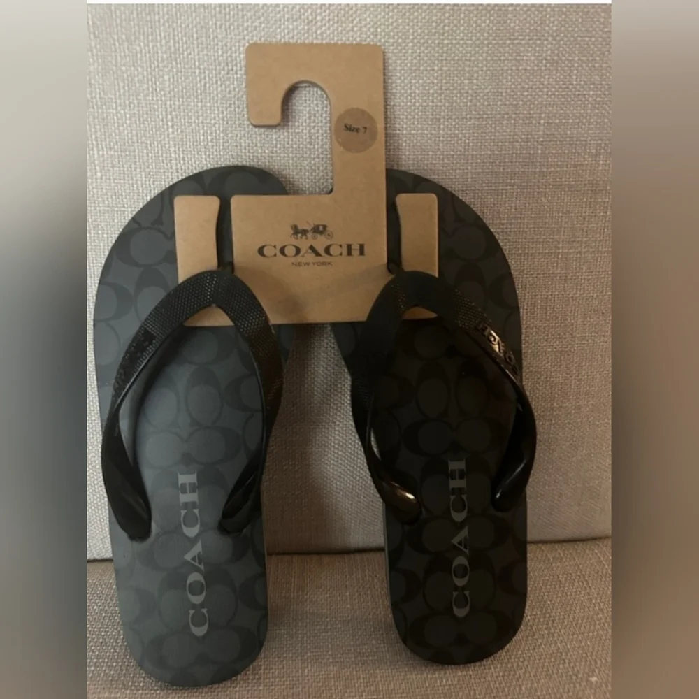 Coach Black Logo Flip Flop Sandals - Picture 2 of 8